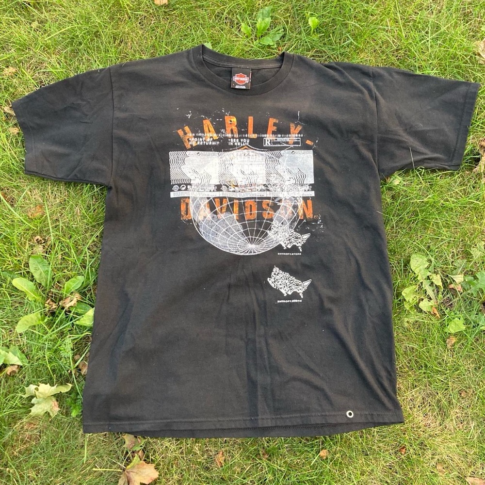 Harley-Davidson Black Tee with Orange and White Graphic
